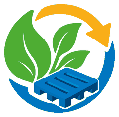 南台塑膠Logo：藍色棧板、綠色葉片與橘色循環箭頭